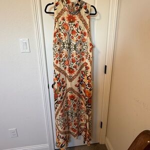 Floral Sleeveless Maxi Dress - Orange and Cream